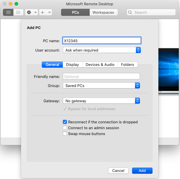 Mac RDC add pc detail